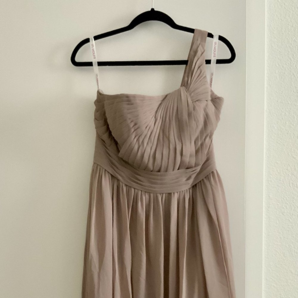 Tan Single Shoulder Chiffon Dress